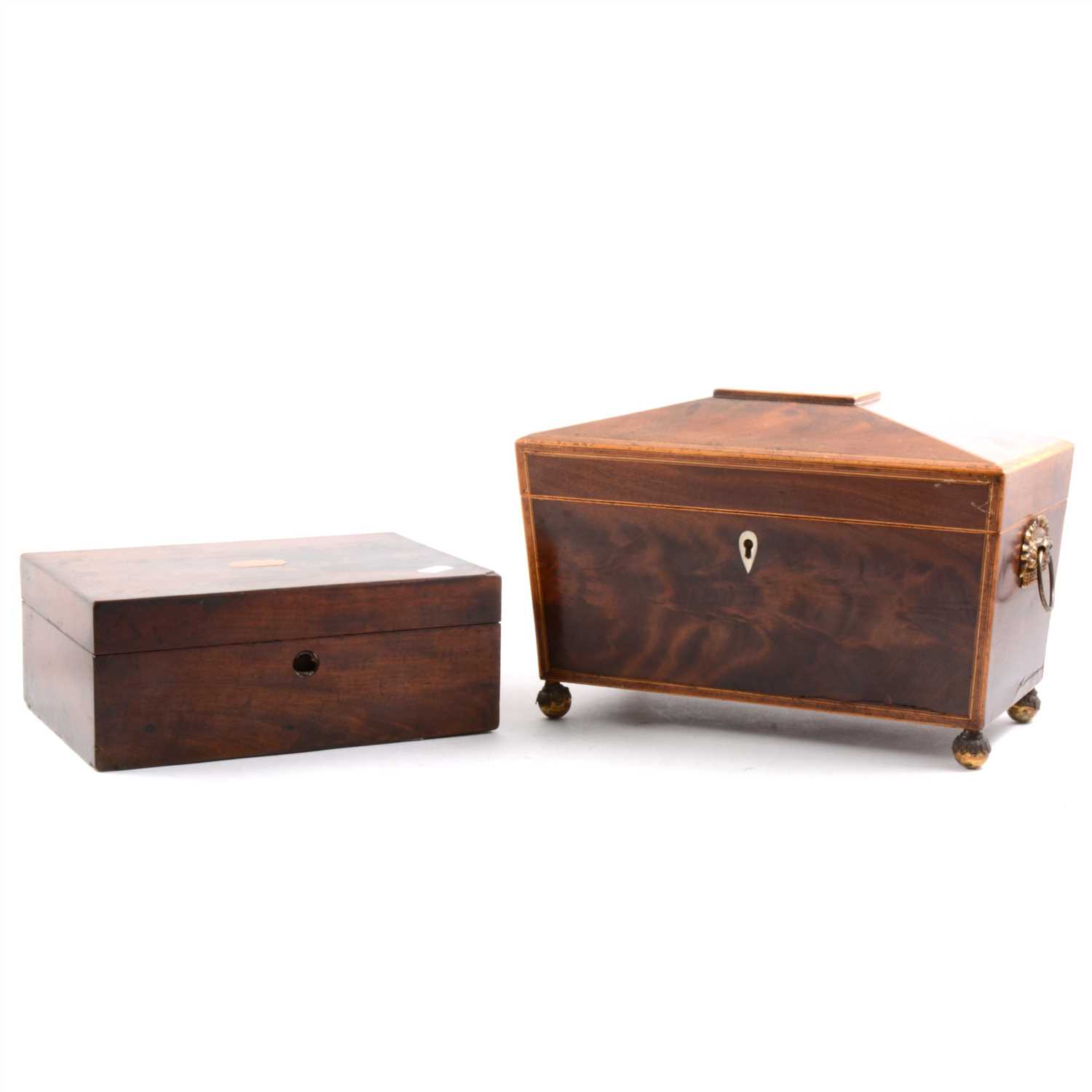 Lot 89 - A George III sarcophagus-shape tea caddy, and two boxes.