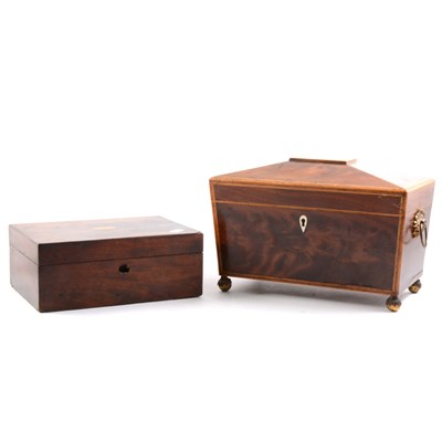 Lot 89 - A George III sarcophagus-shape tea caddy, and two boxes.