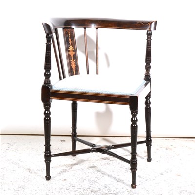 Lot 390 - An Edwardian inlaid and stained wood corner chair