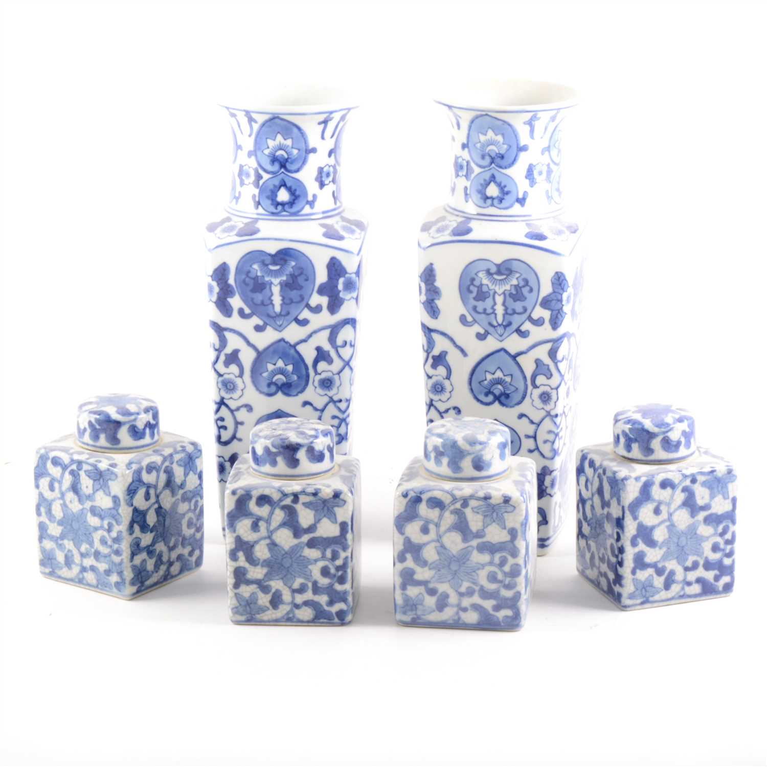 Lot 36 - A pair of modern Chinese blue and white vases, and twenty covered jars