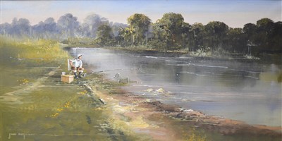 Lot 260 - John Horsewell, river scene, with a fisherman