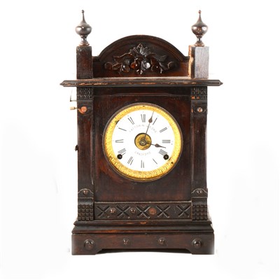 Lot 156 - Victorian stained wood mantel clock, by Fattorini & Sons, Bradford