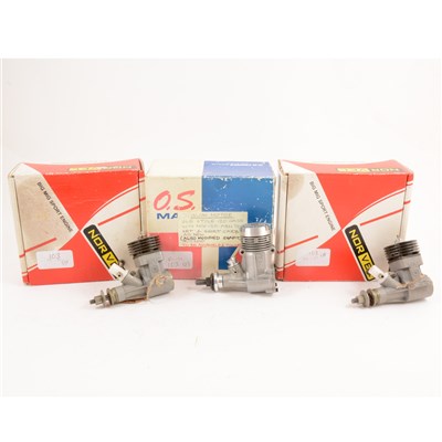 Lot 212 - 3 x glow engines OS20 Boxed with spare, and 2 NORVEL BIG MIG Sport engines.