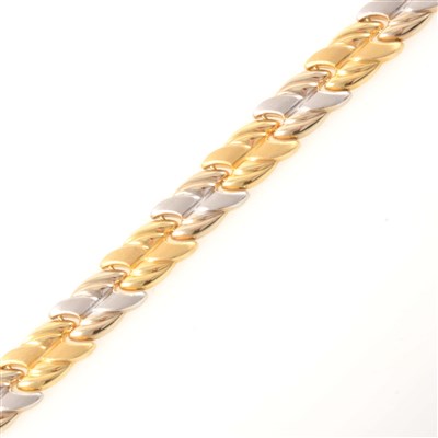 Lot 252 - A yellow and white metal bracelet marked 750