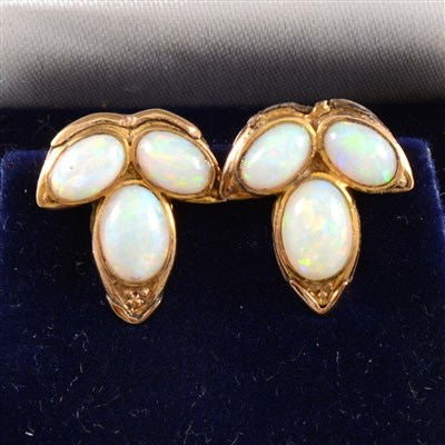 Lot 246 - A pair of opal trefoil ear clips