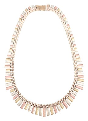 Lot 236 - A 9 carat multi colour gold fringe necklace.