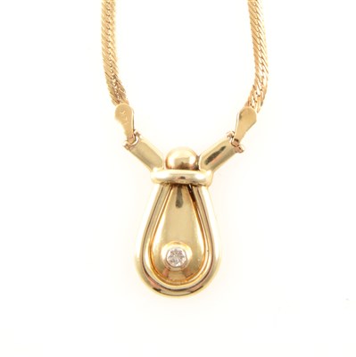 Lot 229A - A yellow metal necklace marked 14K set with a single diamond