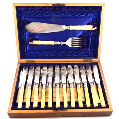 Lot 99 - Set of twelve Victorian silver plated fish knives and forks
