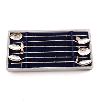 Lot 184 - A set of six Japanese white metal straw spoons