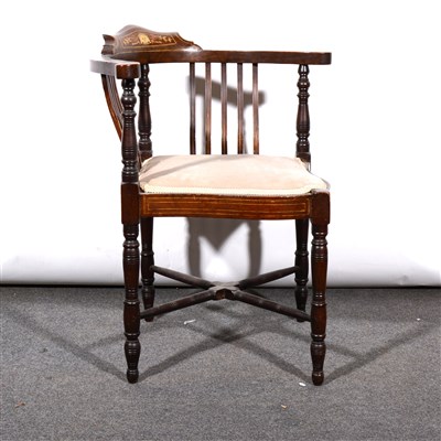 Lot 297 - An Edwardian mahogany and inlaid corner chair, ...