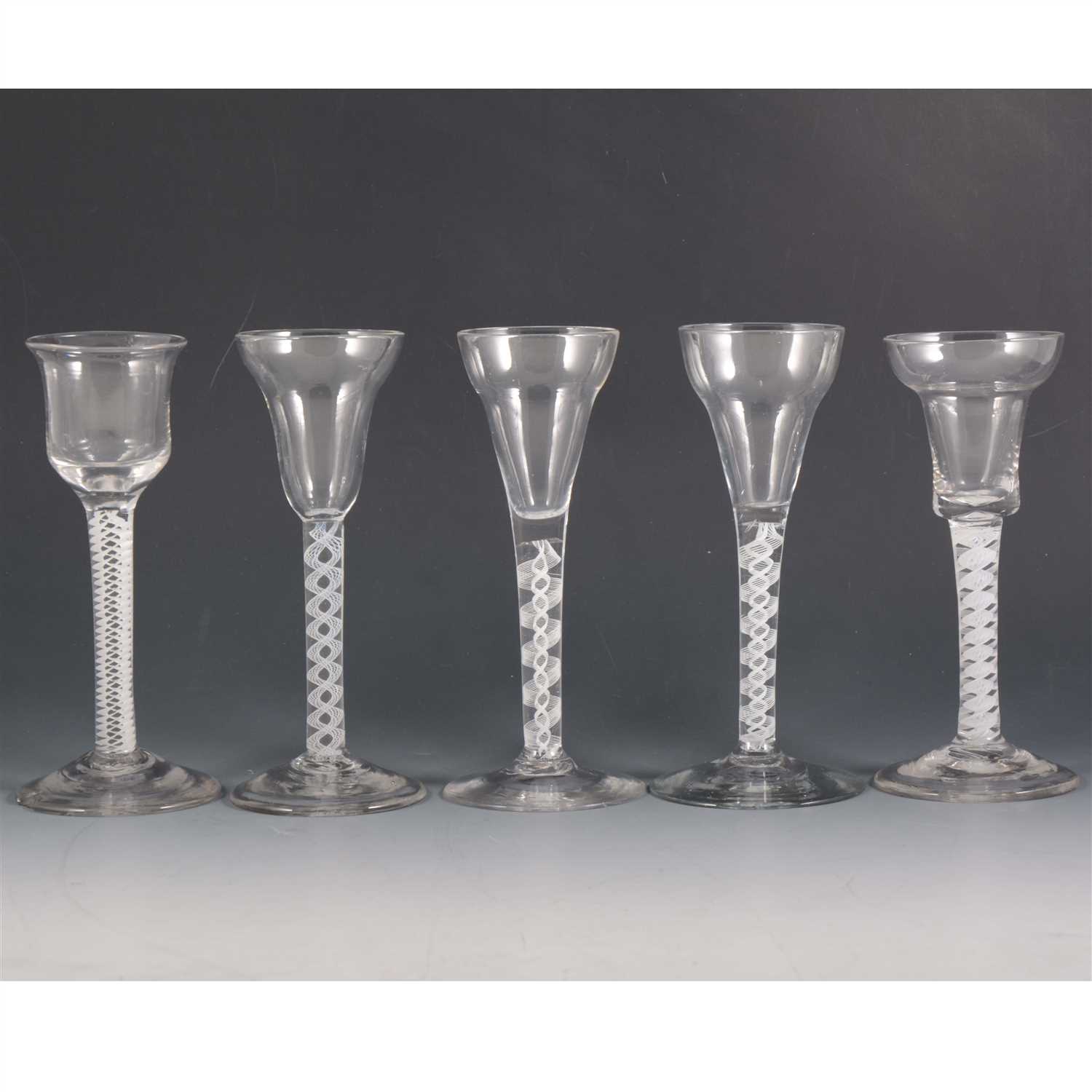 Lot 2 - A George III style wine glass, together with four other glasses