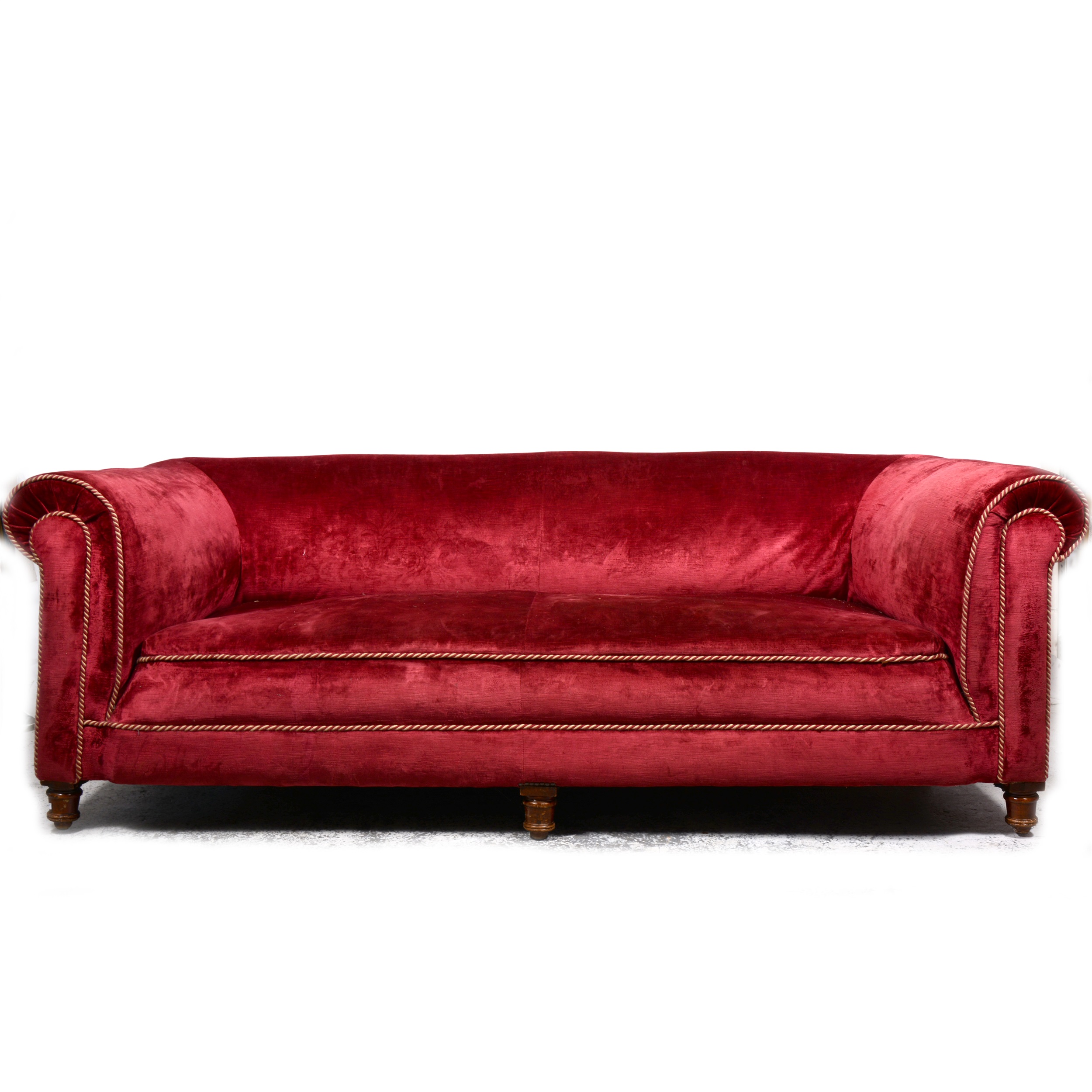 Lot 577 Victorian sofa, red upholstery.