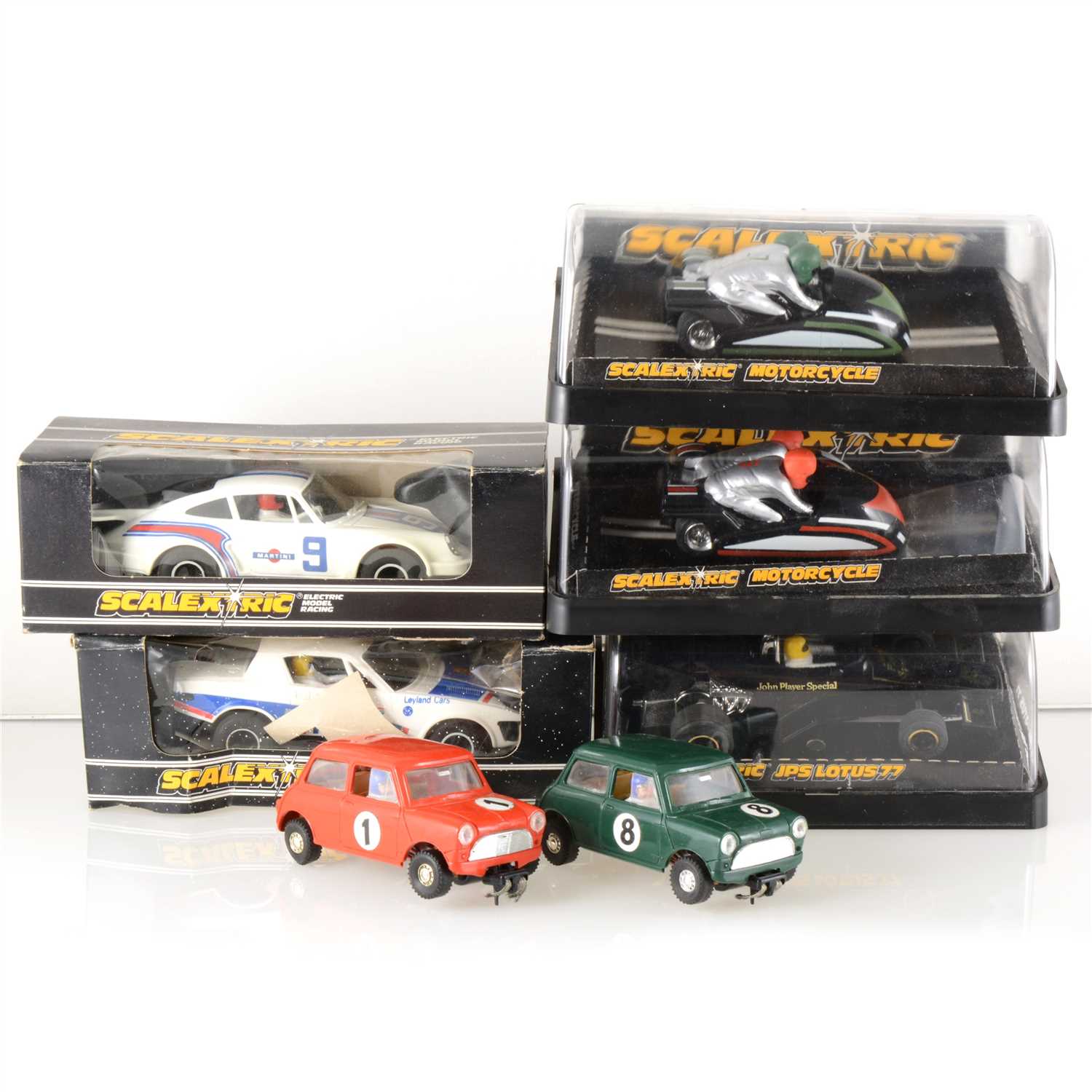 Lot 176 - Scalextric slot-car racing; seven model cars