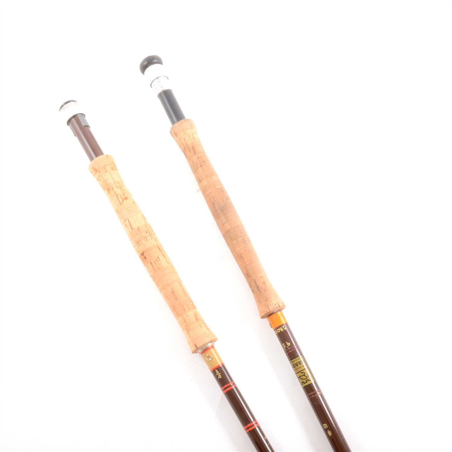 Lot 184 - Three Hardy “Fibralite” fishing rods