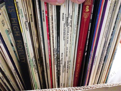 Lot 101 - Vinyl music records, two boxes of LPs, singles and 78s, mostly Classical music.