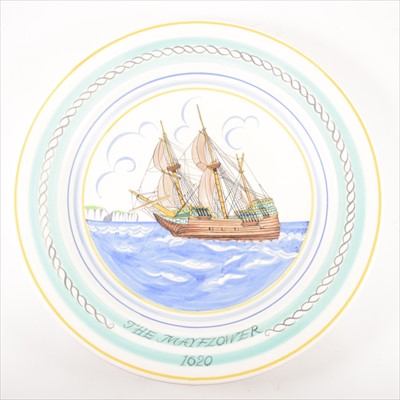 Lot 164 - 'The Mayflower 1620', a hand-painted pottery charger by Poole Pottery, 1968.