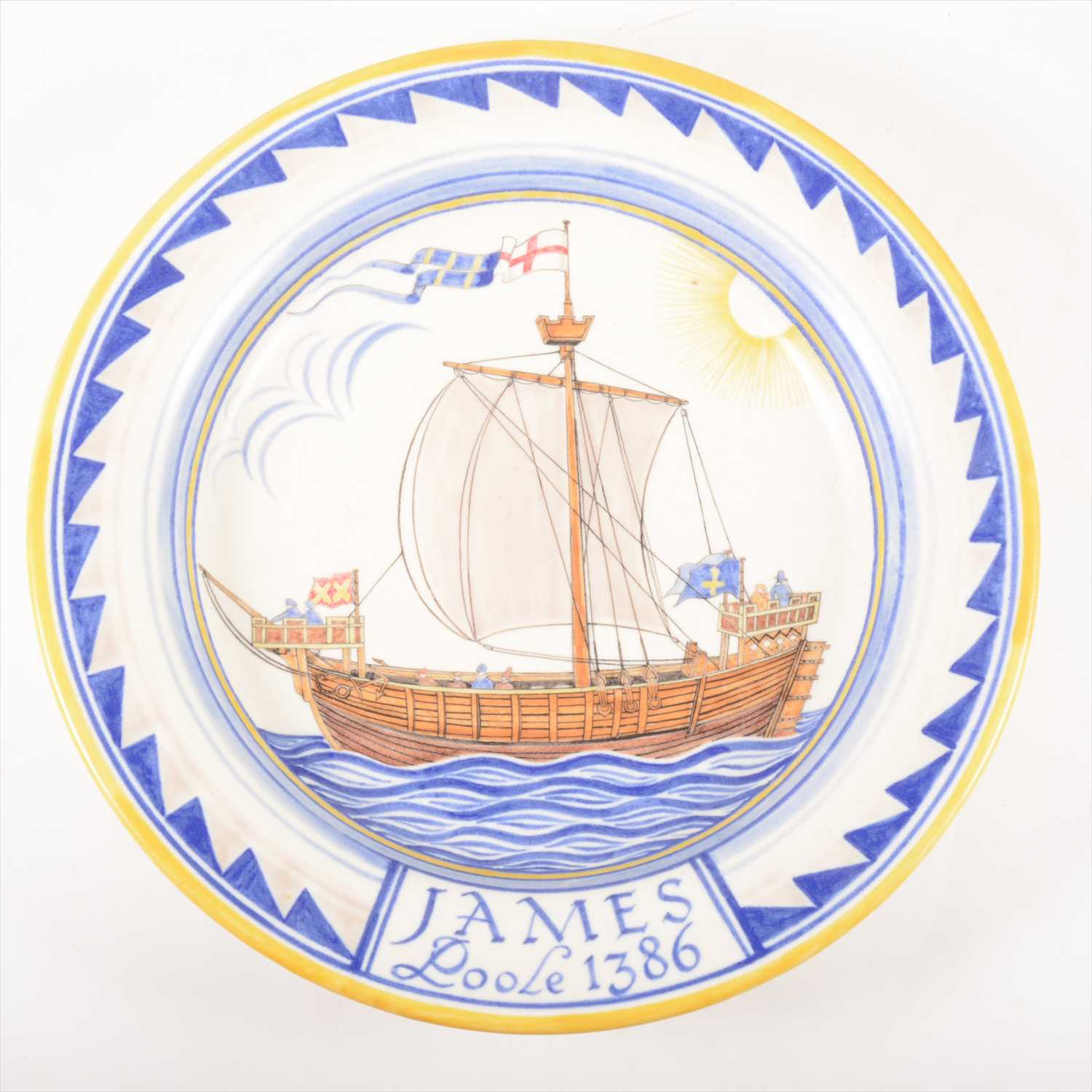 Lot 165 - 'James, Poole 1386', a red-bodied dish by Poole Pottery, 1934.