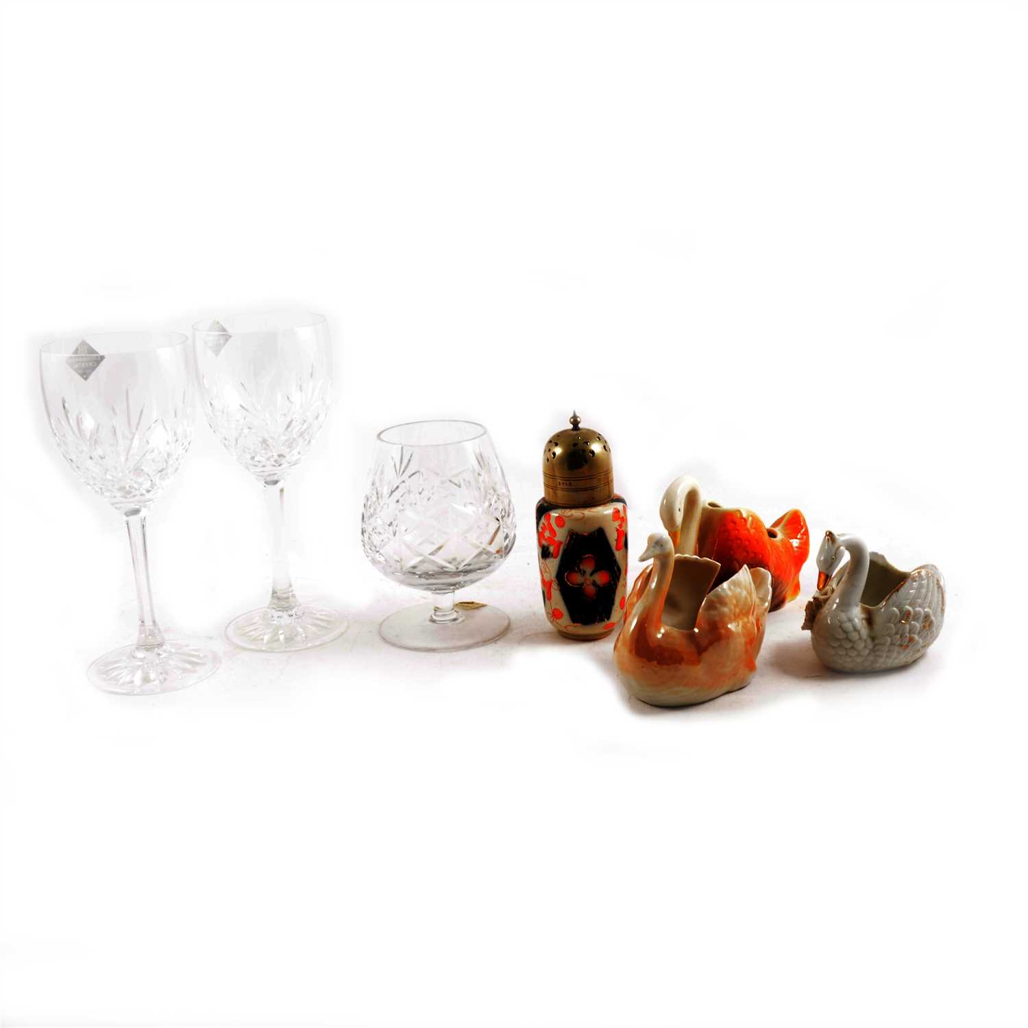 Lot 38 - A collection of glass and ceramics, to include six Edinburgh crystal wine goblets and model swans