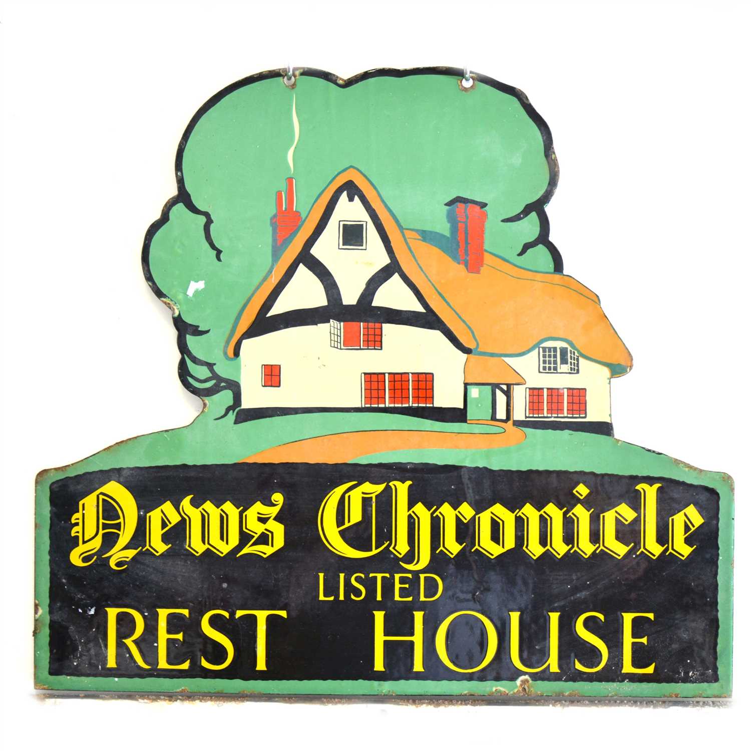 Lot 165 - A metal advertising sign for a "News Chronicle Listed Rest House"