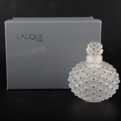 Lot 119 - A 'Cactus' frosted and enamelled perfume bottle and stopper, by Lalique Crystal.