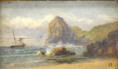 Lot 374 - G F, coastal scene,. oil on board, signed with initials, 12x20cm.