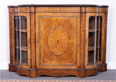 Lot 490 - A Victorian figured walnut marquetry and gilt metal mounted credenza