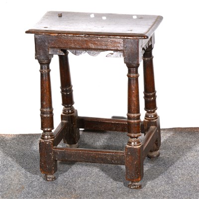 Lot 417 - Joined oak stool, early 18th Century, detached...