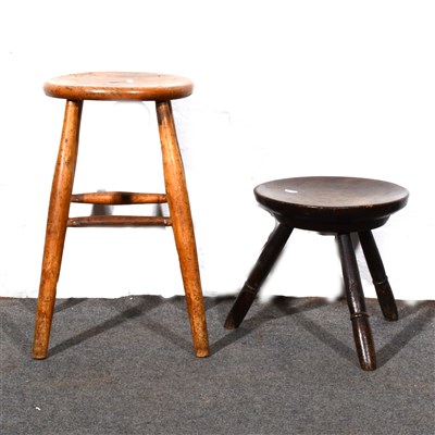 Lot 412 - Old oak peg-leg stool with dished circular...