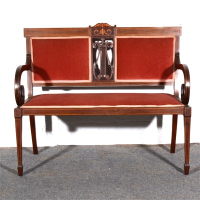 Lot 396 - Edwardian inlaid mahogany salon settee, with...