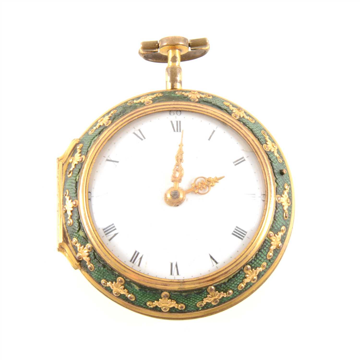 Lot 237 - Thos. Nourse London, a gilt metal and shagreen pair cased pocket watch, 3rd quarter 18th Century
