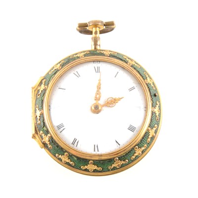 Lot 237 - Thos. Nourse London, a gilt metal and shagreen pair cased pocket watch, 3rd quarter 18th Century