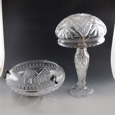 Lot 72 - Waterford style cut glass table lamp and shade and a ceiling bowl