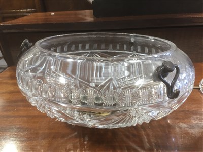 Lot 72 - Waterford style cut glass table lamp and shade and a ceiling bowl