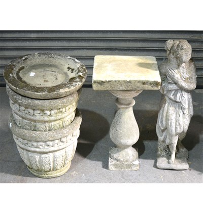 Lot 495 - A concrete figure, Susanna, bathing, a birdbath, and pair of planters