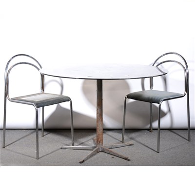 Lot 484 - A chrome bar table, with four tubular stacking chairs