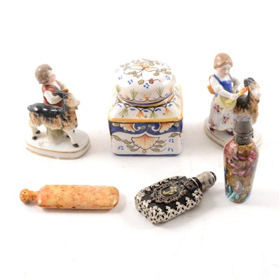 Lot 327 - Scent bottles, inkwell, miniature figures, etc.