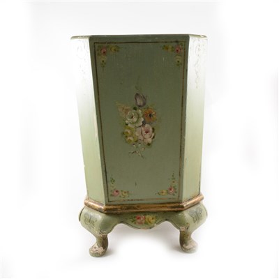 Lot 542 - A jardinière stand and a pink and gilt painted bedroom stool