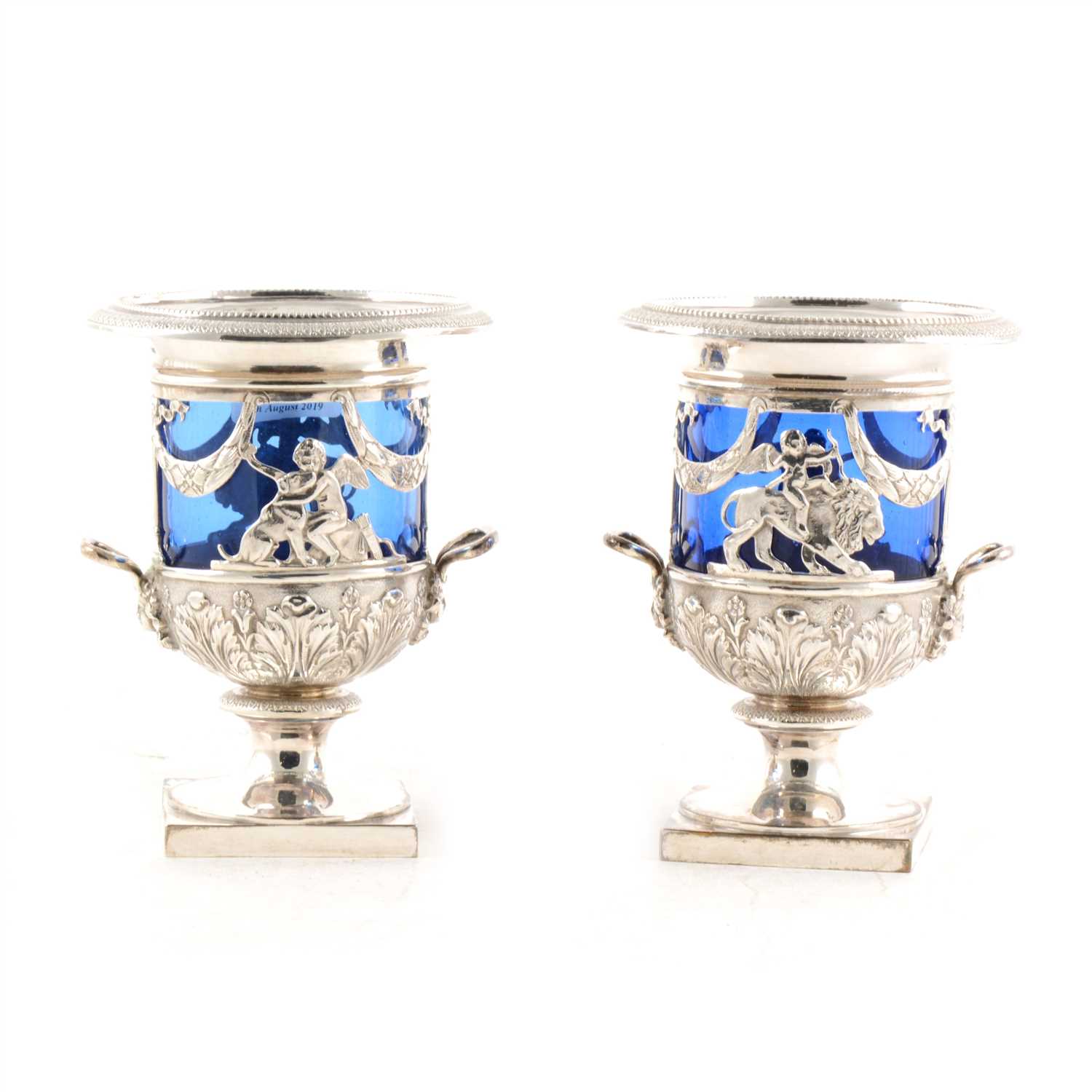 Lot 119 - Pair of German silver campana shape sugar baskets, 930 standard