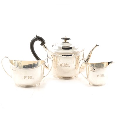 Lot 209 - Three-piece oval silver tea set, by Atkin Brothers, Sheffield 1917