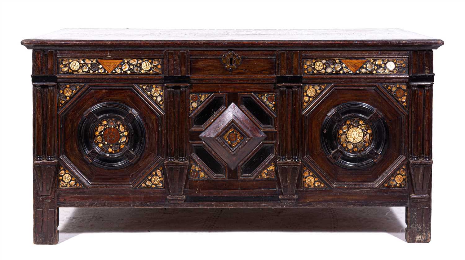 Lot 427 - A joined oak coffer, basically late 17th Century