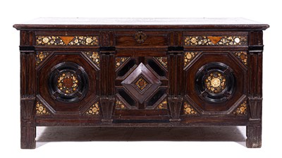 Lot 427 - A joined oak coffer, basically late 17th Century