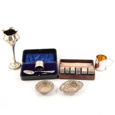 Lot 204 - Assorted silver and plated wares, including bon-bon dishes, Christening set etc