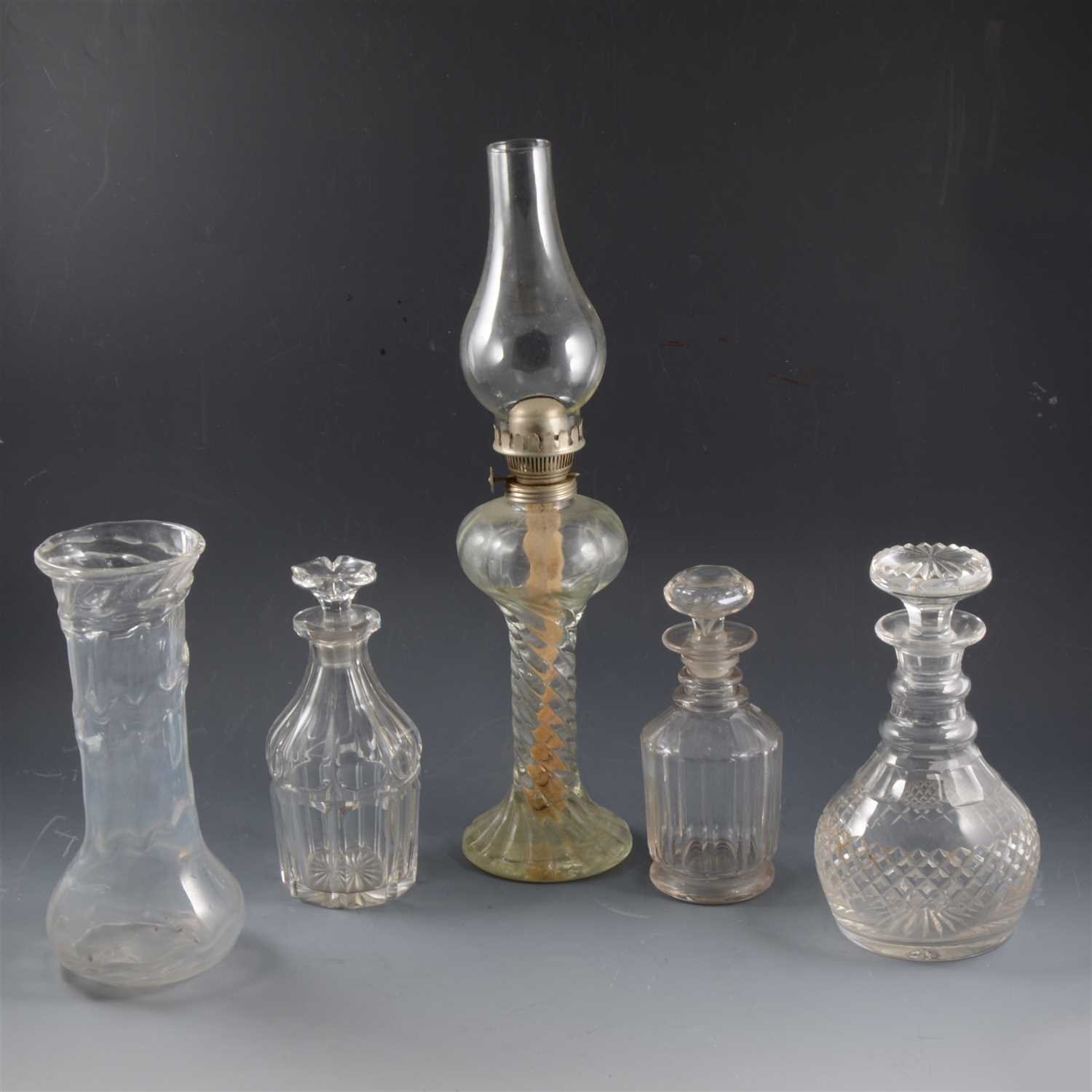 Lot 9 - A pair of 19th Century cut glass decanter; and other glassware.