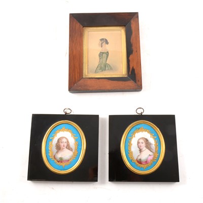 Lot 95 - Pair of Sevres style oval painted plaques, and a 19th century portrait miniature.