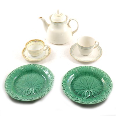 Lot 25 - A quantity of teawares and other decorative ceramics, including six Wedgwood majolica Leaf plates