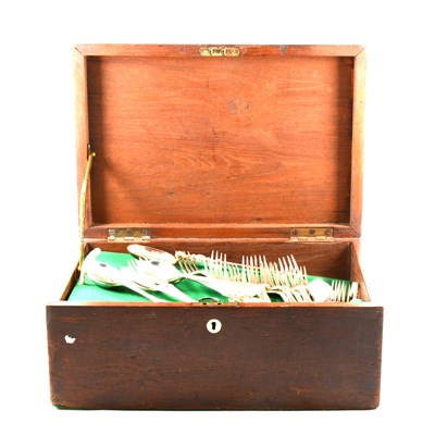 Lot 171 - Collection of Georgian and later silver plated flatware, contained within an oak case.