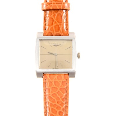 Lot 301 - Longines - a lady's/gentleman's stainless steel wrist watch.