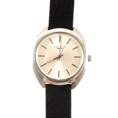 Lot 302 - Longines - a gentleman's stainless steel wrist watch.