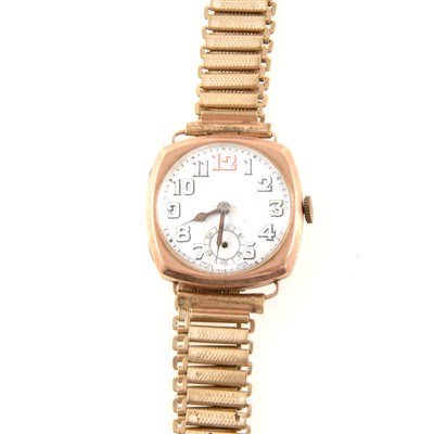 Lot 299 - A 9 carat rose gold vintage wrist watch.
