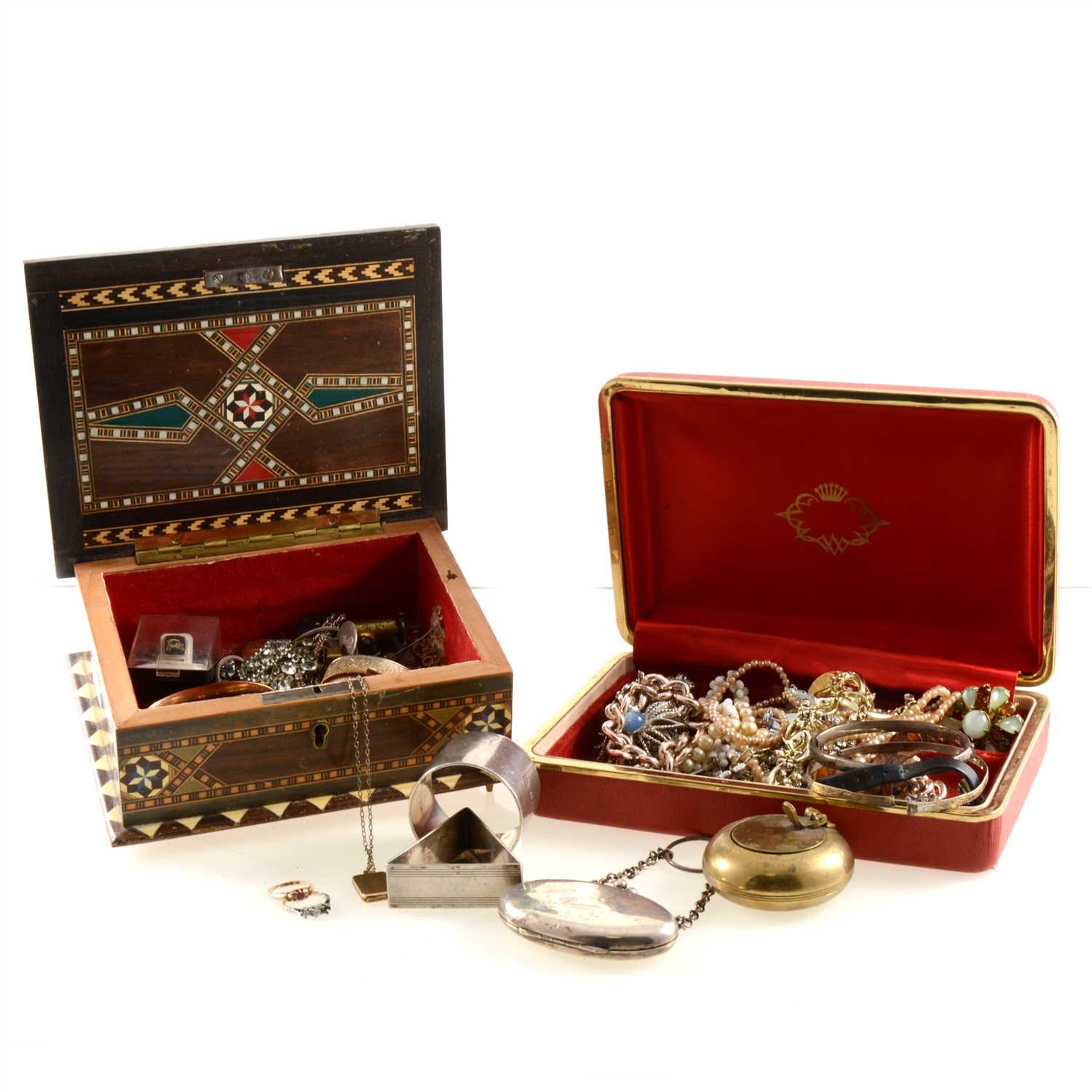 Lot 207 - Two boxes of gold, silver and -costume jewellery.